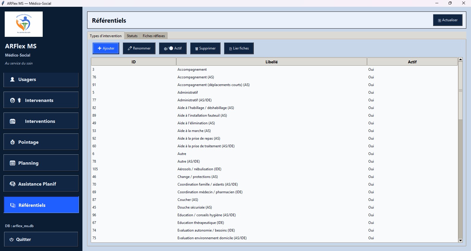 ARFlex MS — écran 1